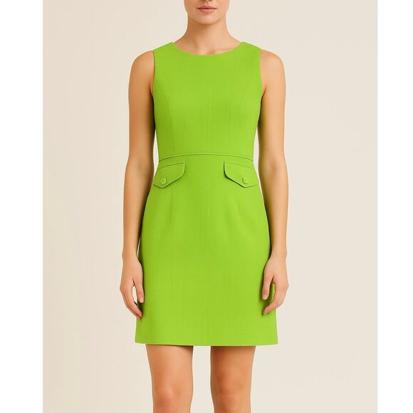 Trina Turk NWT Lime Green Atrina Sheath Dress Matcha Midi Size 6 Casual Pockets - Picture 1 of 7